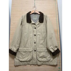 Cabelas Womens 2XL Tan Canvas Chore Coat Brown Corduroy Trim Field Jacket
